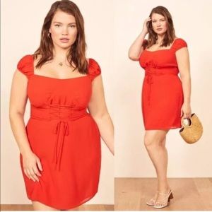 NEW Reformation Jess Red Lace-Up Mini Plus Dress in Red I Size 22